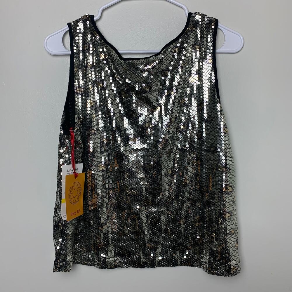 Ruby Rd Leopard Gold Sequin Tank Top - Picture 4 of 5